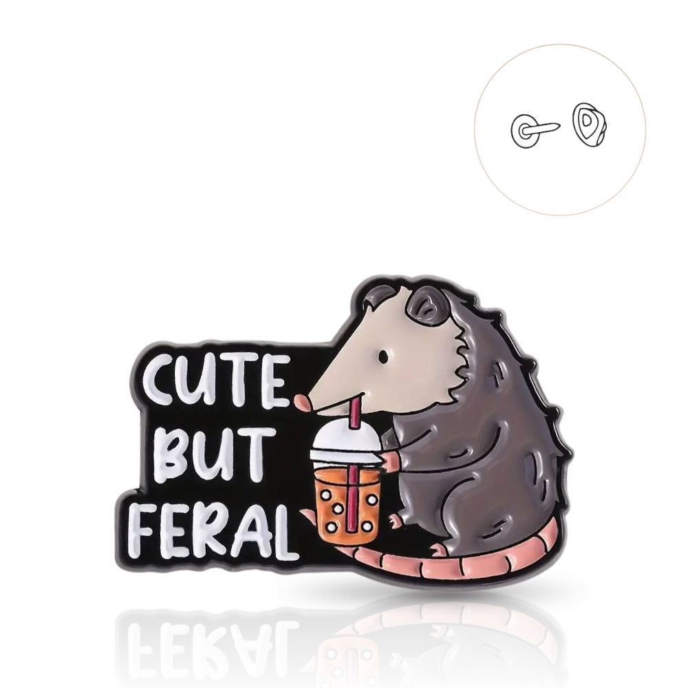 Значок-пін Опосум Cute but Feral (Милий, але дикий) сірий