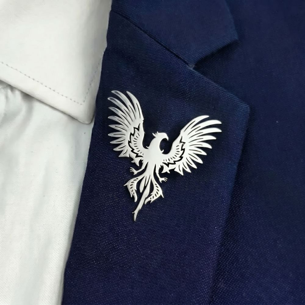 Брошка Фенікс Новий розділ зі сталі срібляста