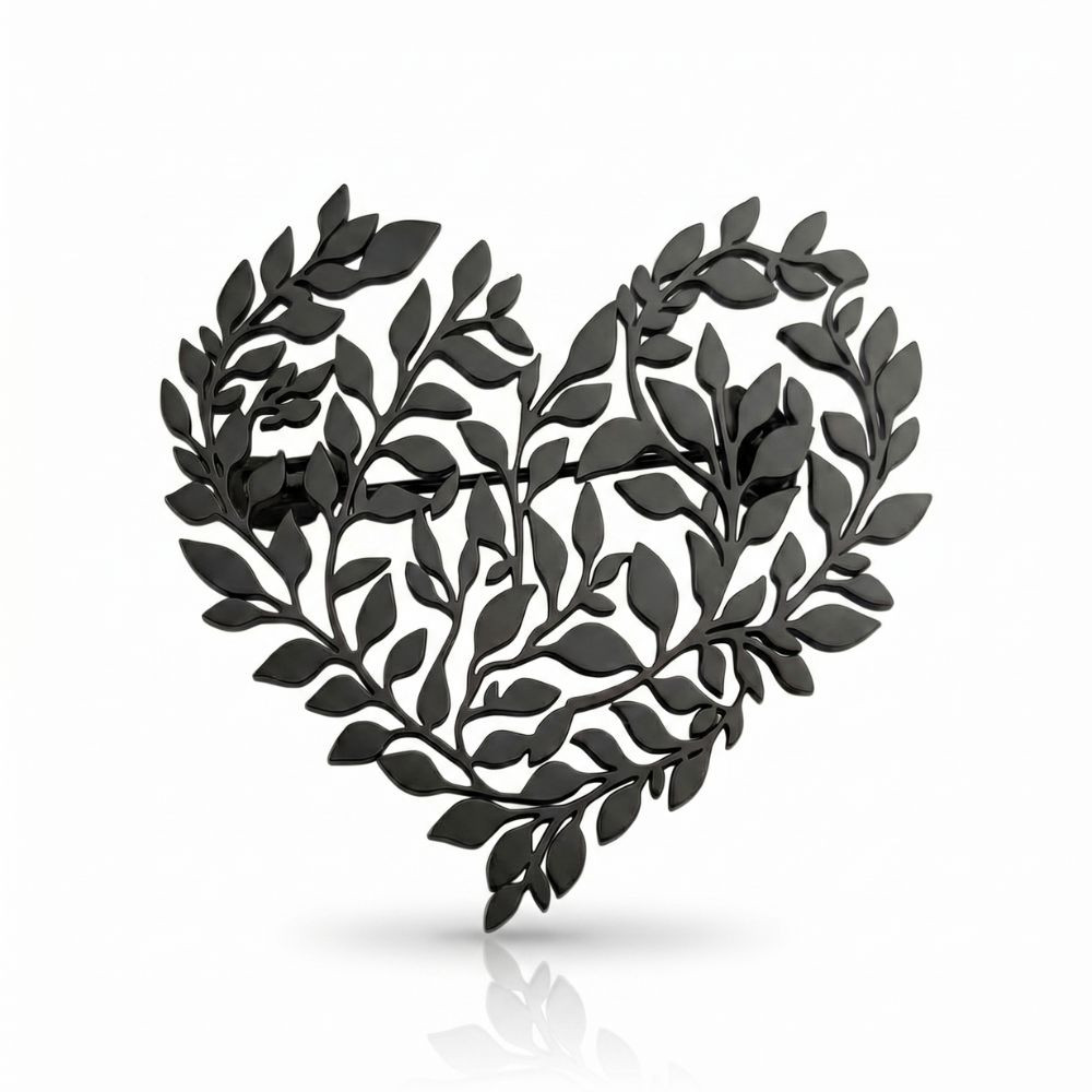 Брошка Модерн Живе Серце зі сталі чорна