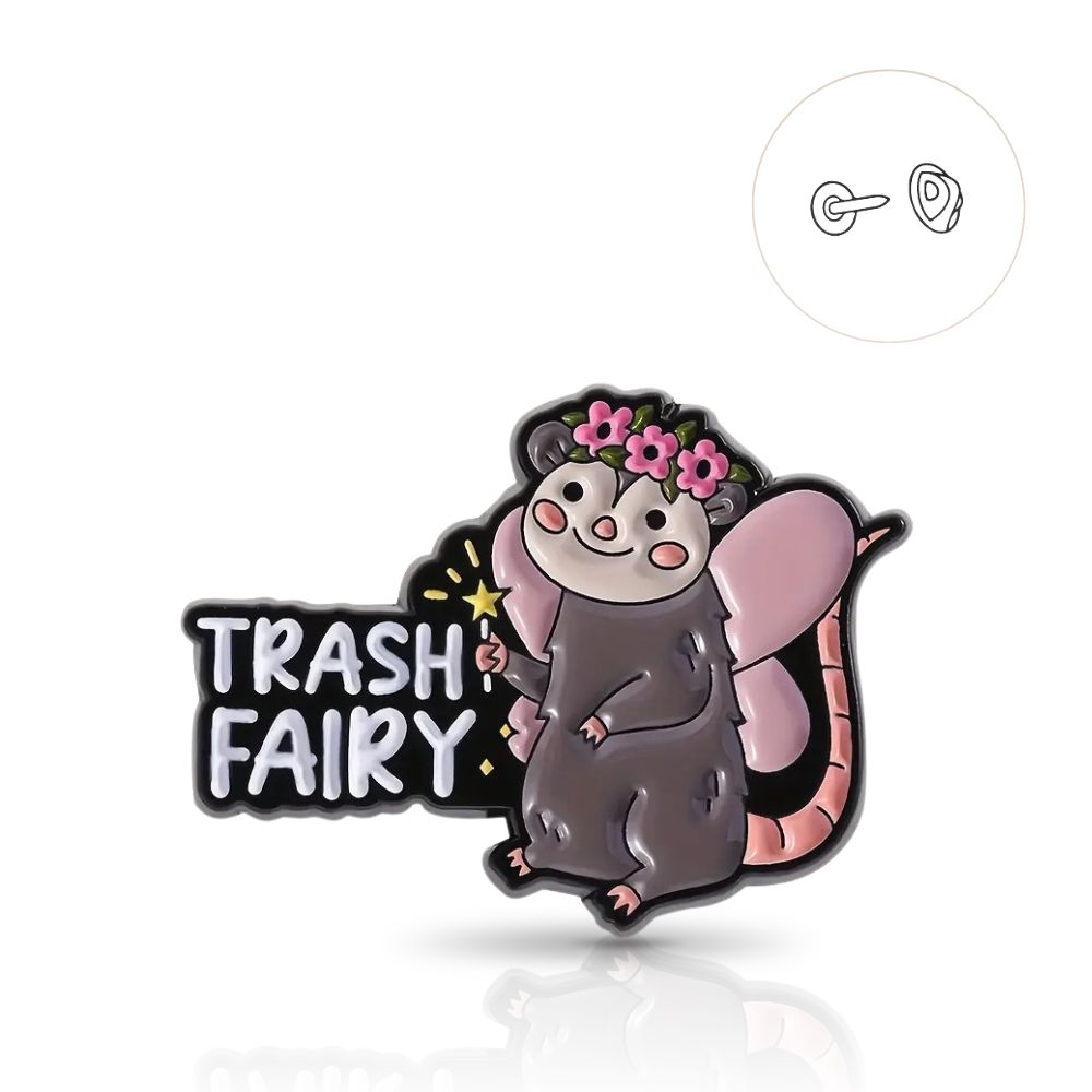 Значок-пін Опосум Trash Fairy (Сміттєва Фея) сірий