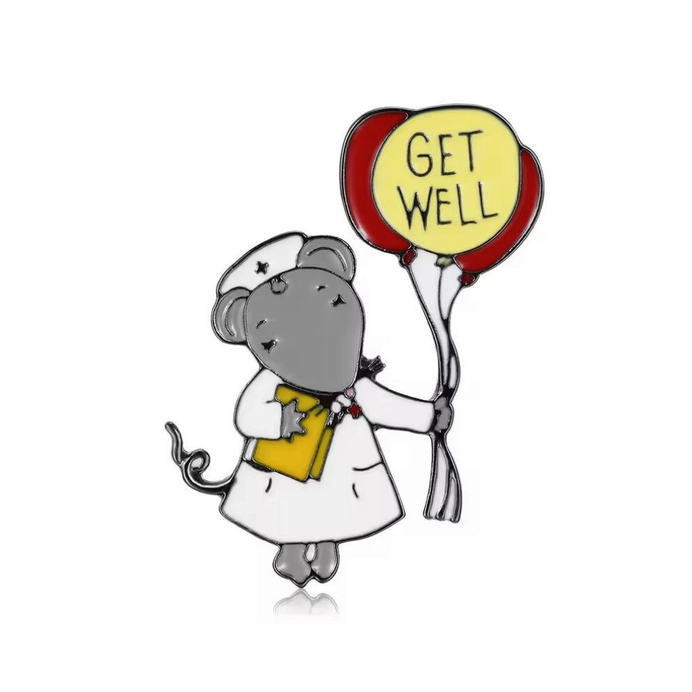 Значок медику Мишка з повітряними кульками Get Well різнокольоровий