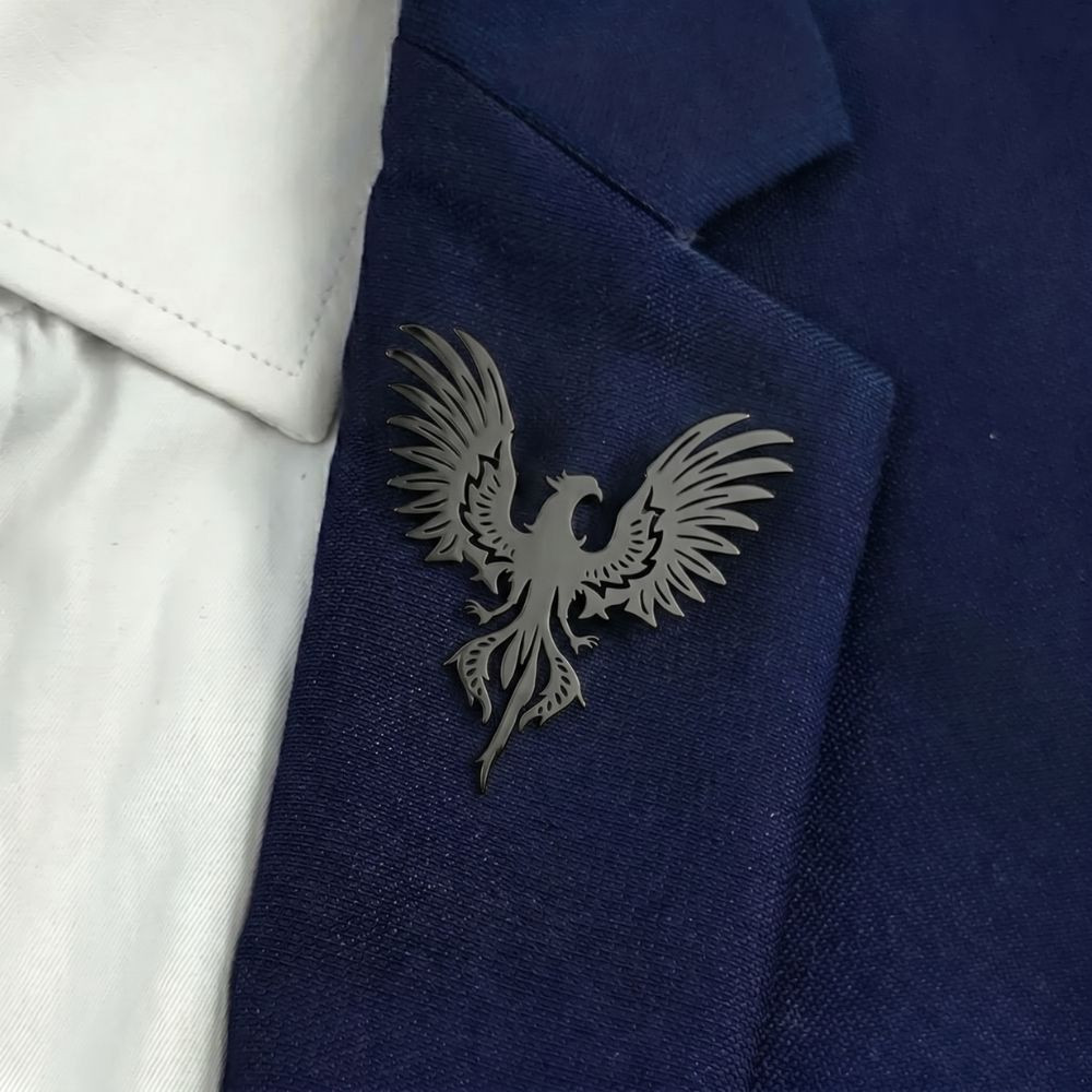 Брошка Фенікс Новий розділ зі сталі чорна
