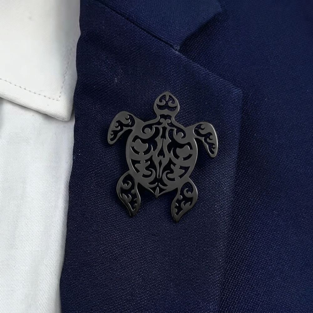 Брошка Черепаха зі сталі чорна