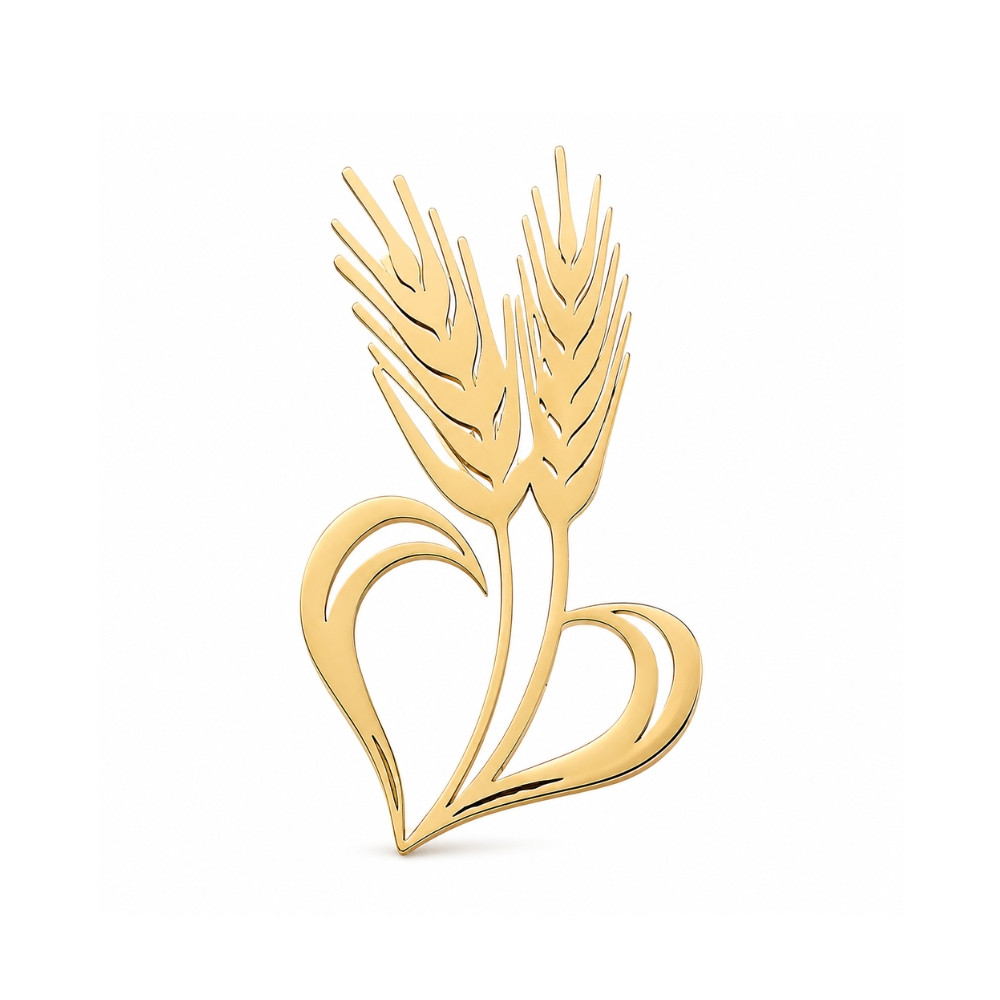 Брошка Колоски в серці зі сталі золотиста