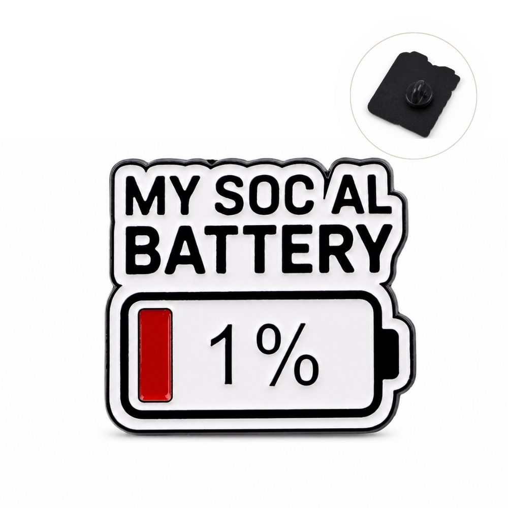 Значок-пін My Social Battery 1% білий